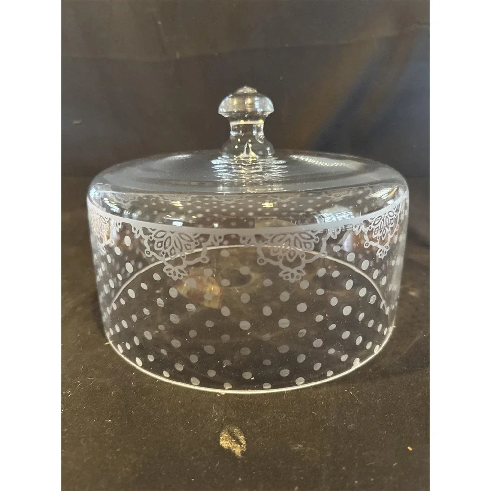 Pioneer Woman Winter Bouquet Holiday Cake Plate Polka Dot Etched Glass Dome NIB